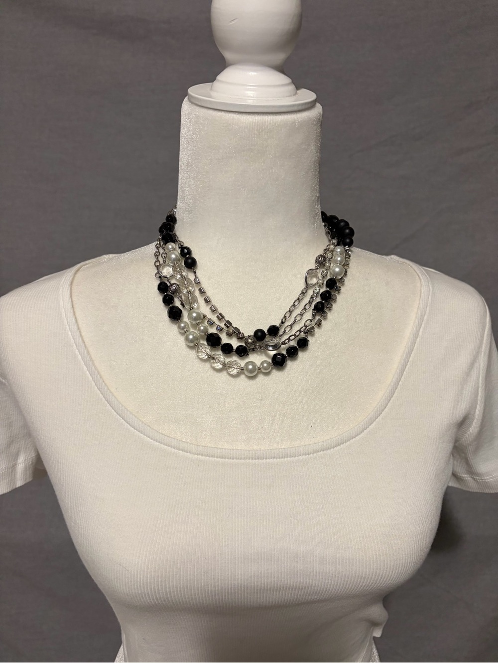 White House Black Market Black, Silver & Clear Multi-Strand Necklace
